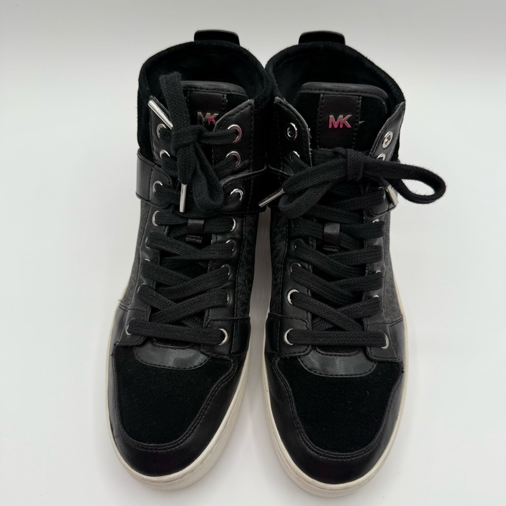 Michael Kors Black Paige High Top Leather/Suede Sneakers Size 10M - Picture 3 of 16